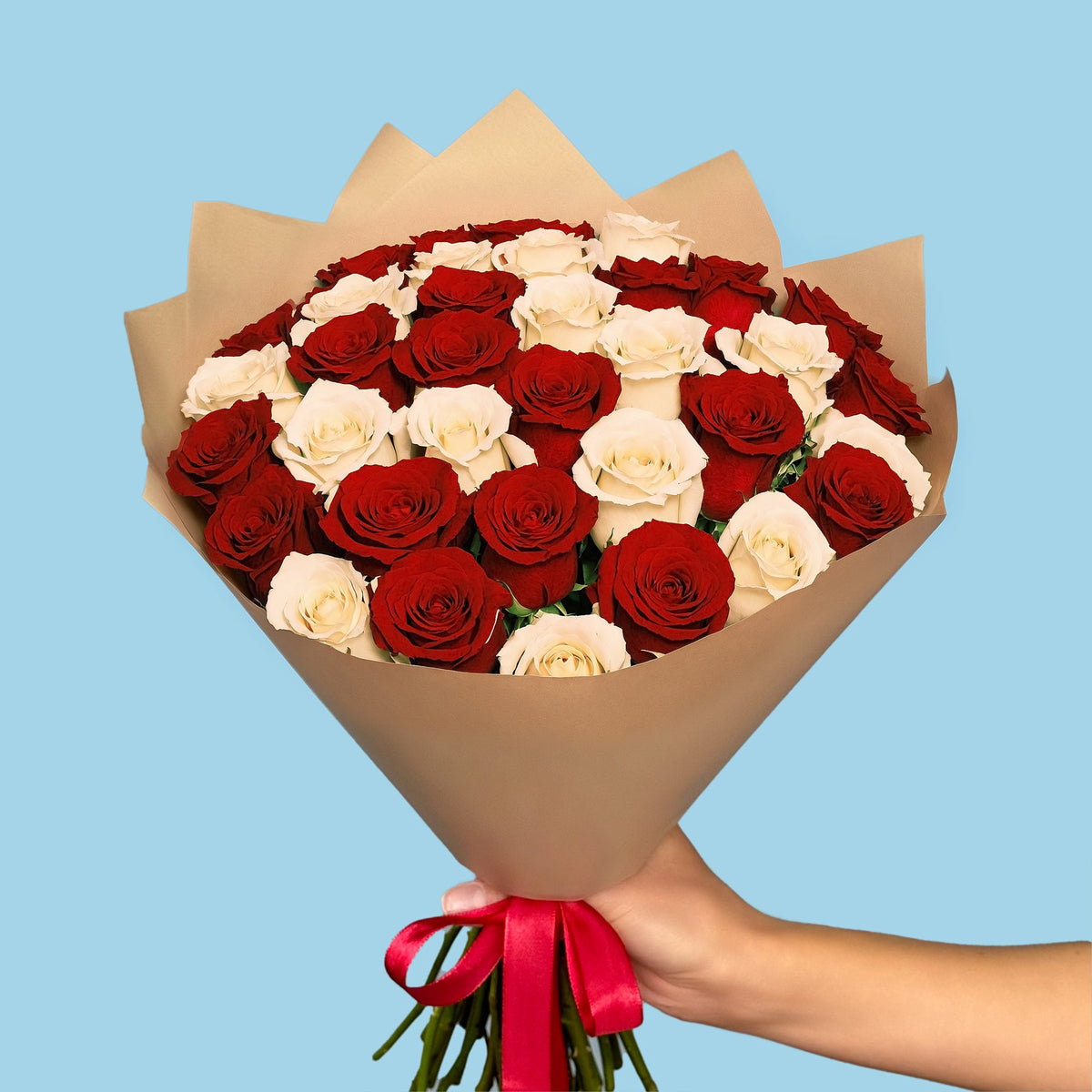 Bouquet of 30 White and Red roses #7