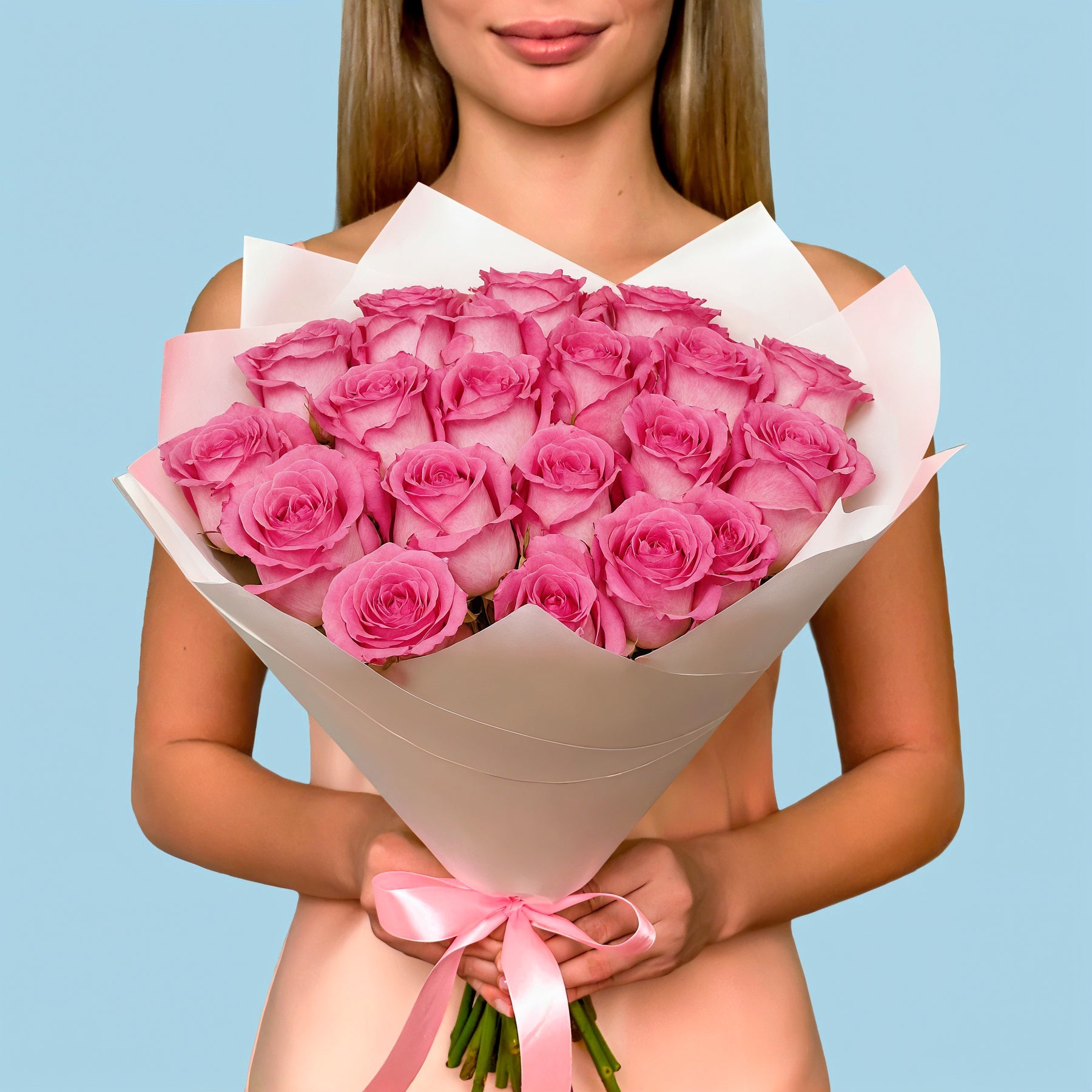 Bouquet of 20 Pink roses #5 group: long-premium