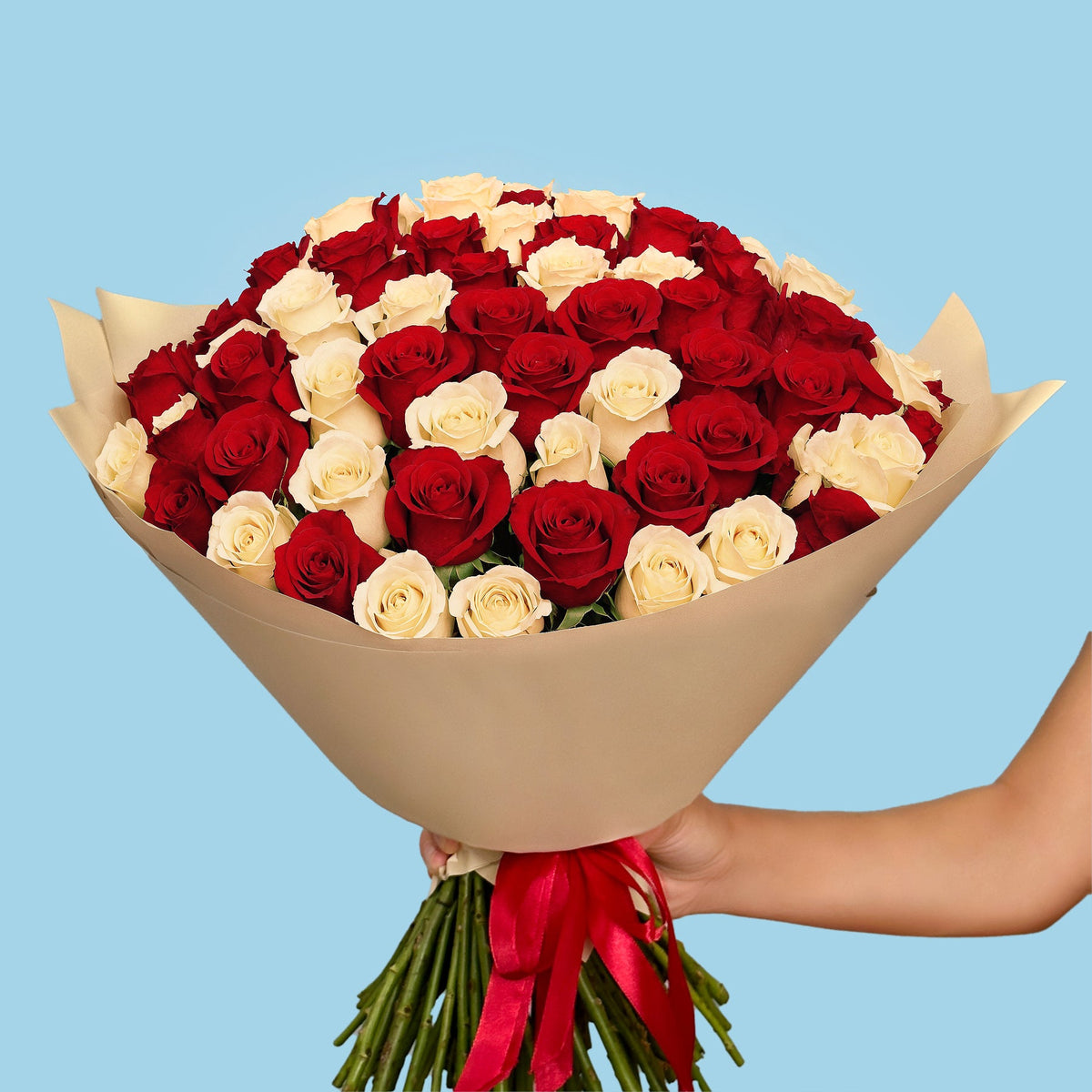 Bouquet of 100 White and Red roses #3