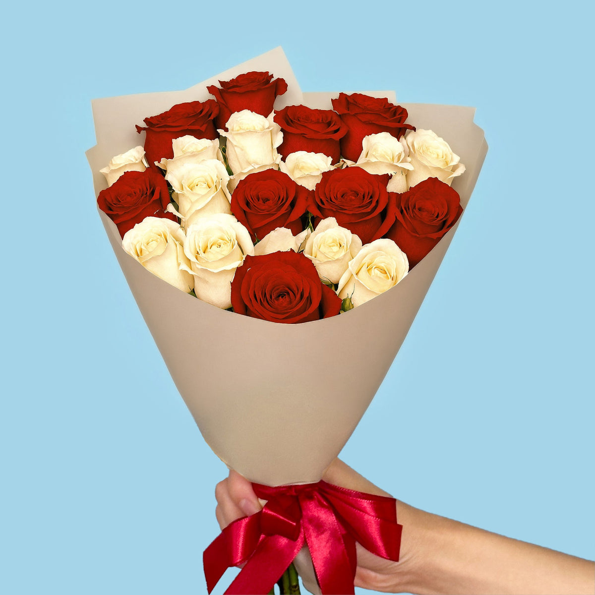 Bouquet of 20 White and Red roses #3