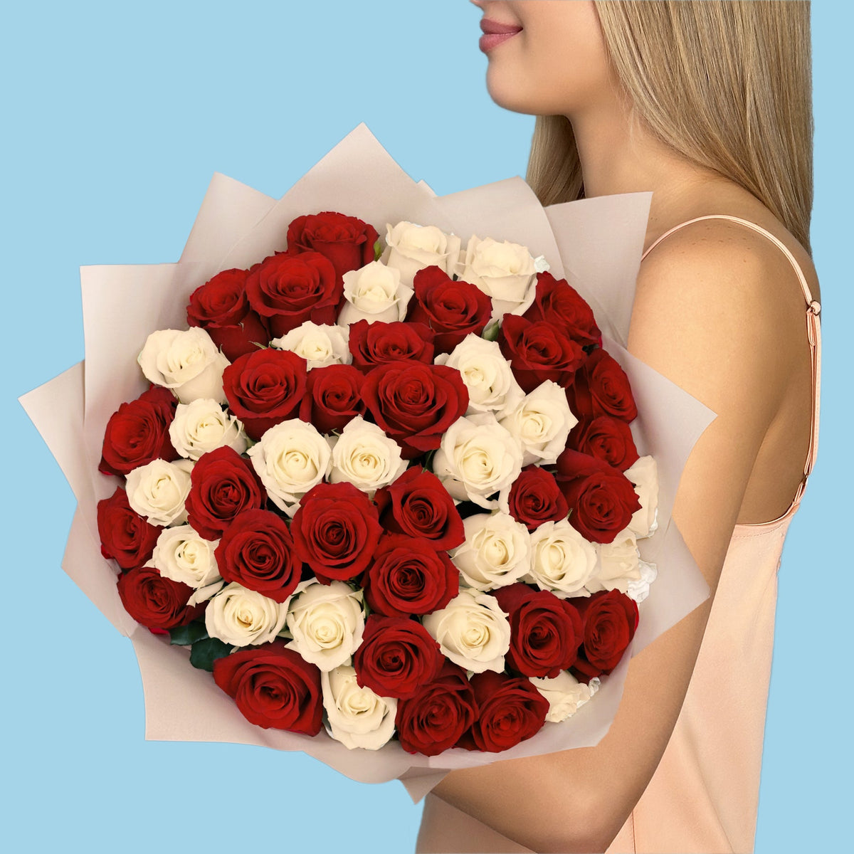 50 Premium White and Red Roses #2