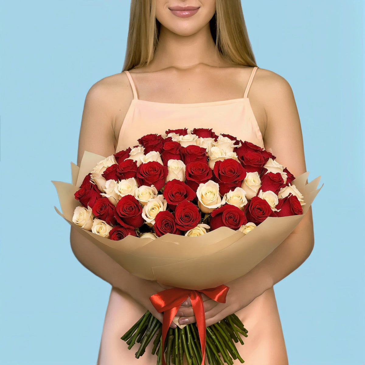 100 White and Red Roses from Kenya #1