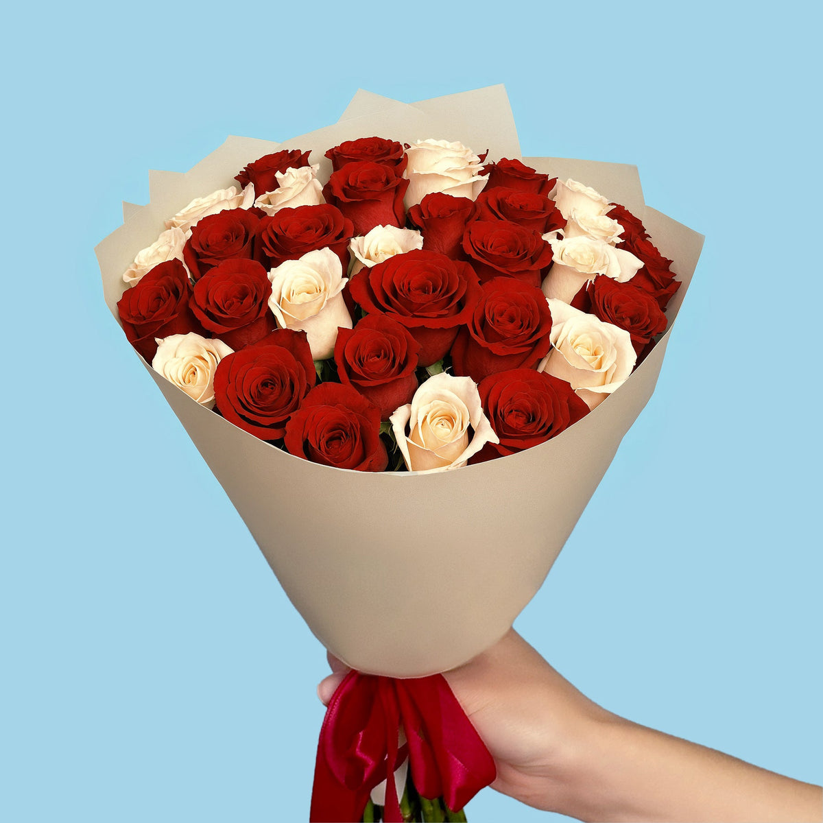 Bouquet of 30 White and Red roses #3